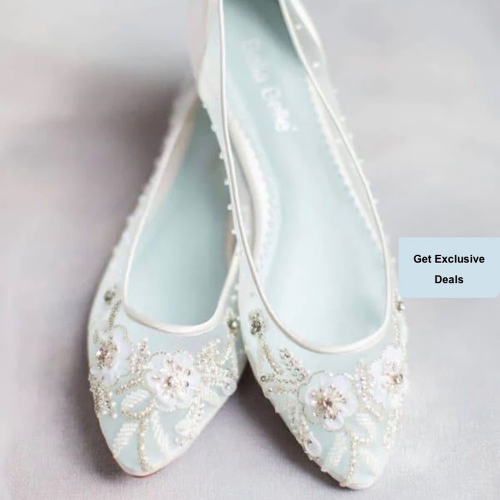 Brand new Wedding Cinderella Flats/Shoes! Bella Belle designer shoes. Size 6.5.